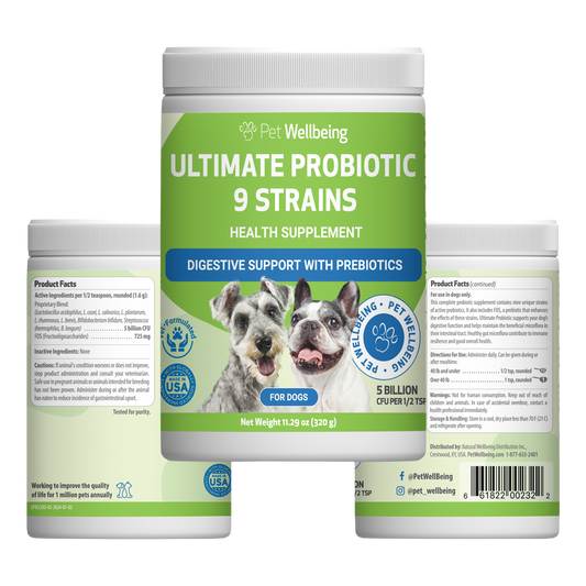 Ultimate Probiotic 9 Strains with Prebiotics - Gut Microbiome Health for Dogs