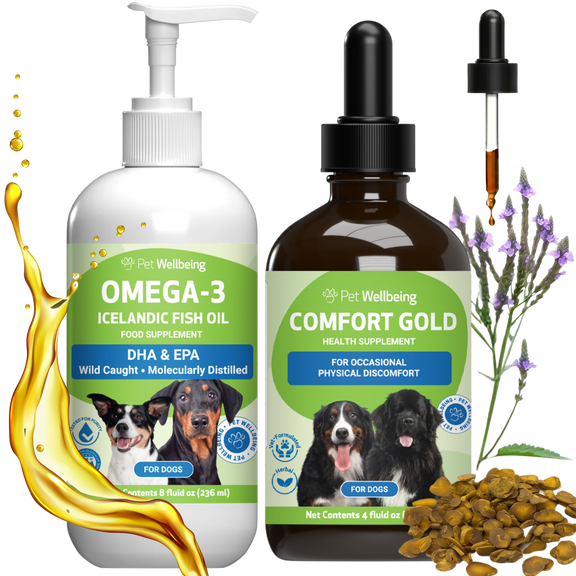 Comfort Gold & Omega-3 Icelandic Fish OIl Bundle for Dogs - for Occasional Discomfort & Whole-Body Health